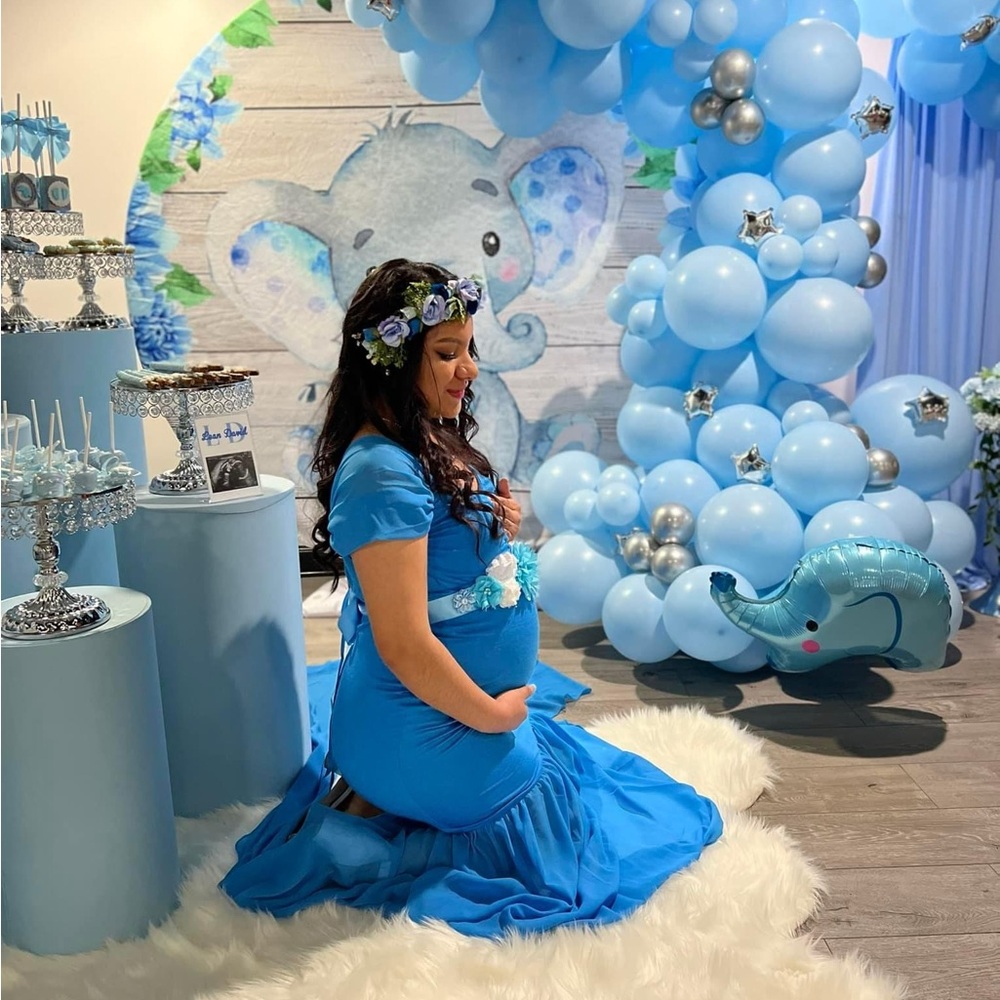 Elegant Moments Blue Floral Dress